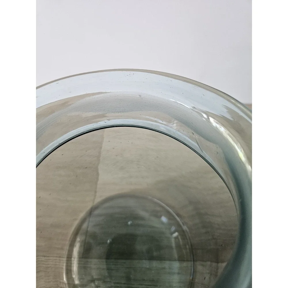 Vtg Takahashi Japan Hand Blown Glass Apothecary Jar MCM Blue Green Canister 9
